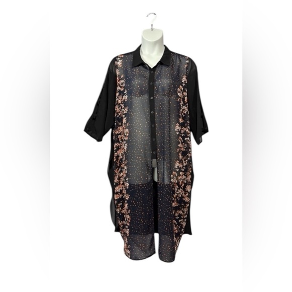 Penningtons, Plus Size Long Sheer Floral Tunic, 2X, Black, Navy, White, Peach - Picture 3 of 10